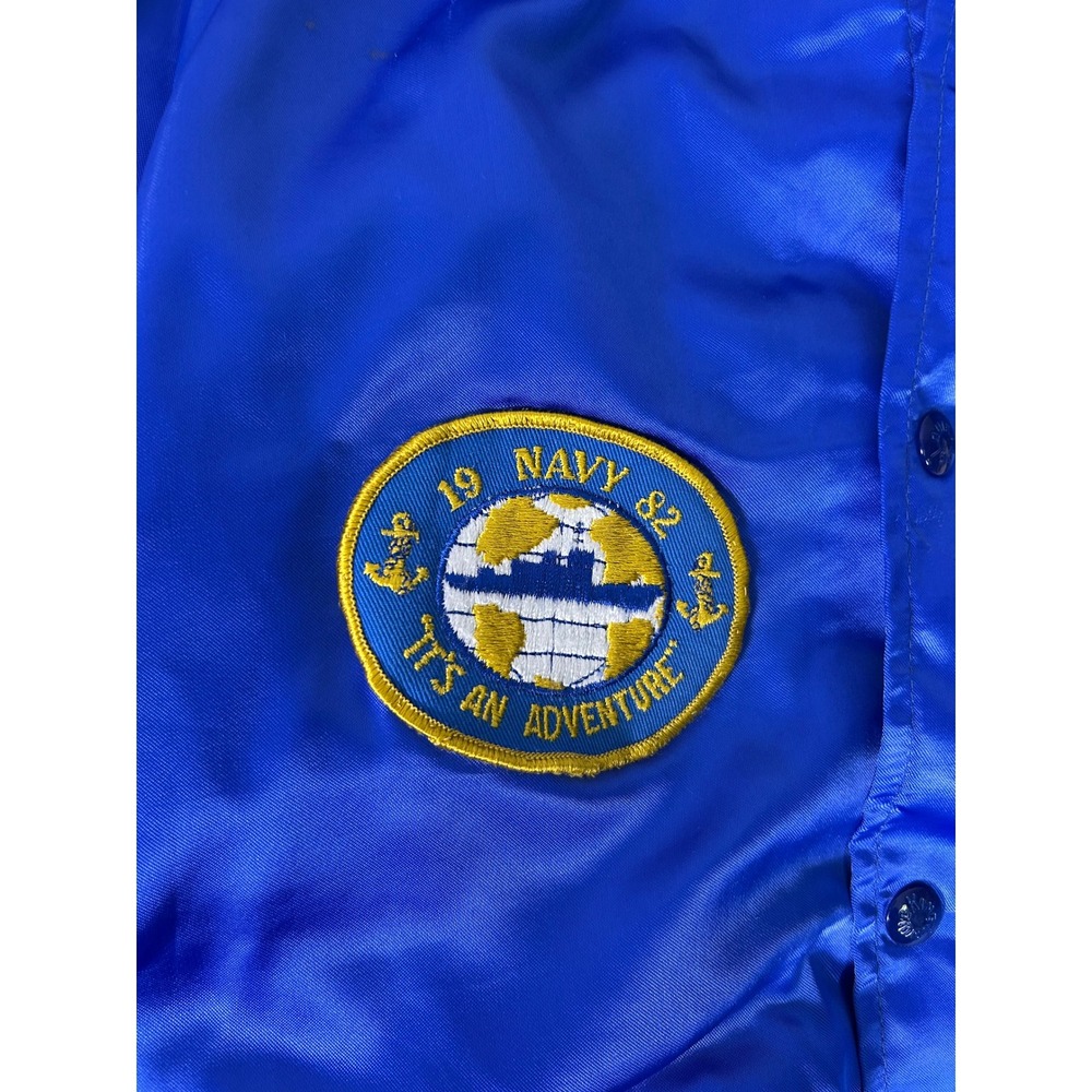 Vintage US Navy Satin Bomber Jacket Mens Blue Yellow King Louie Pro Fit - Picture 3 of 11